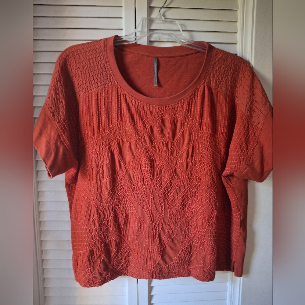 Anthropologie Rust Embrodered Short Sleeve Tee